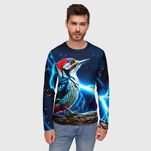Мужской лонгслив Дятел в грозу / 3D-принт – фото 3
