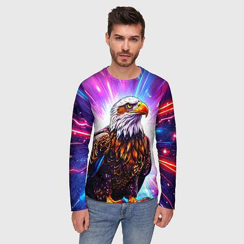 Мужской лонгслив Орел в неоновых огнях / 3D-принт – фото 3