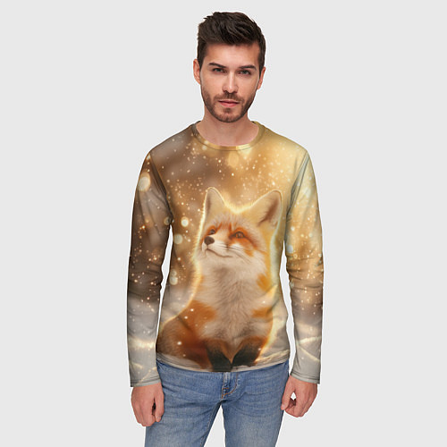 Мужской лонгслив Довольная рыжая лисичка / 3D-принт – фото 3