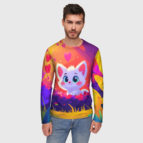 Мужской лонгслив Влюбленный милый песец / 3D-принт – фото 3