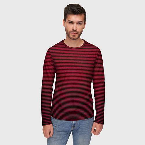 Мужской лонгслив Красный текстурированный в чёрную полоску / 3D-принт – фото 3