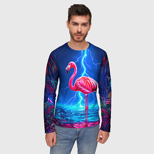 Мужской лонгслив Фламинго и молния / 3D-принт – фото 3
