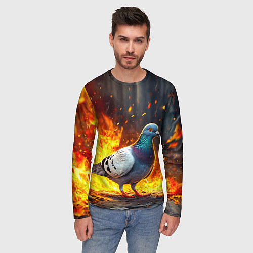 Мужской лонгслив Голубь в огне / 3D-принт – фото 3
