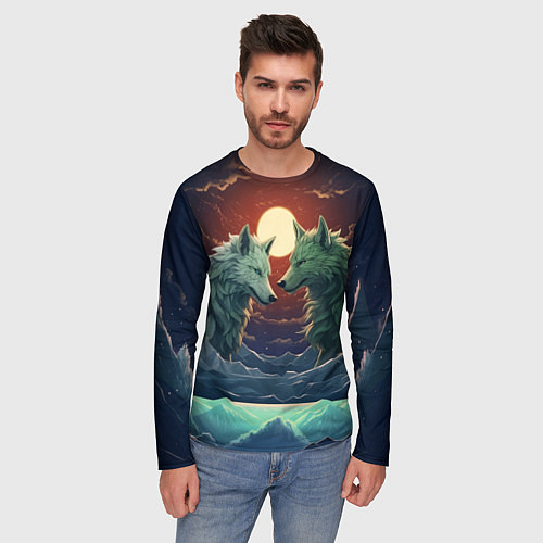 Мужской лонгслив Волк и волчица / 3D-принт – фото 3