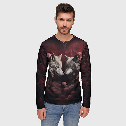Мужской лонгслив Волк и волчица в сердце / 3D-принт – фото 3