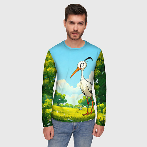 Мужской лонгслив Аист в лесу / 3D-принт – фото 3