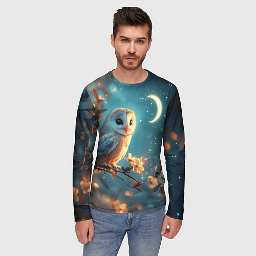 Мужской лонгслив Сова и звездное небо / 3D-принт – фото 3