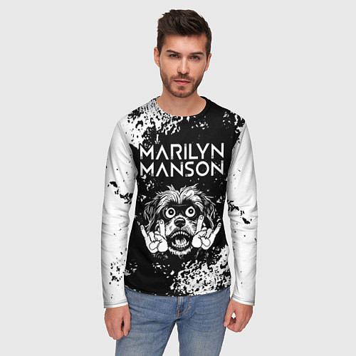 Мужской лонгслив Marilyn Manson рок пес / 3D-принт – фото 3