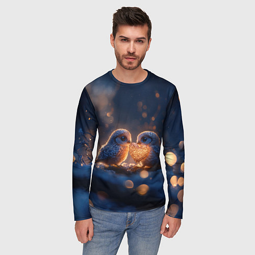 Мужской лонгслив Милые влюбленные совушки / 3D-принт – фото 3