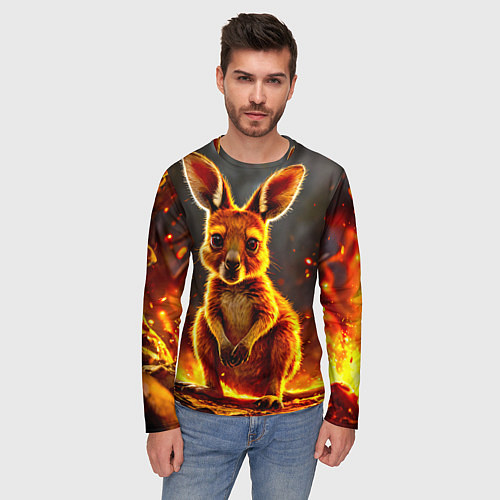 Мужской лонгслив Кенгуру в огне / 3D-принт – фото 3