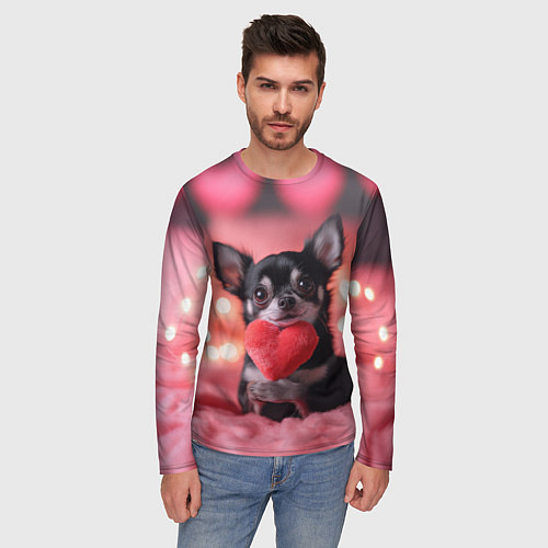 Мужской лонгслив Чихуахуа с сердечком / 3D-принт – фото 3
