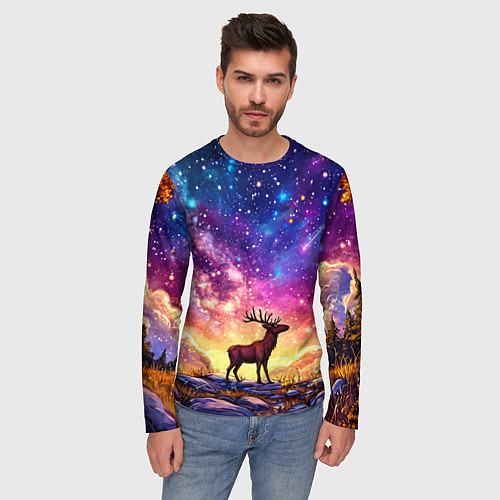 Мужской лонгслив Лось и звездное небо / 3D-принт – фото 3
