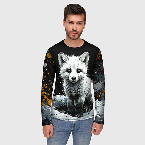 Мужской лонгслив Песец на черном / 3D-принт – фото 3