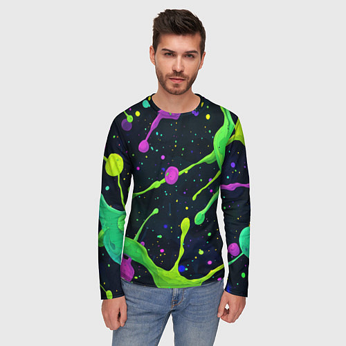Мужской лонгслив Разноцветные кляксы / 3D-принт – фото 3