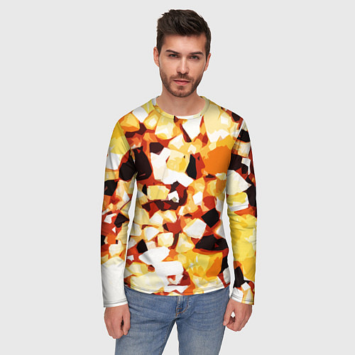 Мужской лонгслив Жёлто-белая абстракция на чёрном фоне / 3D-принт – фото 3