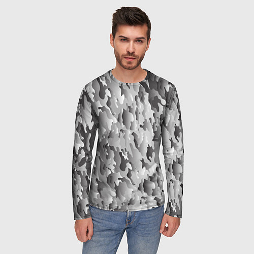 Мужской лонгслив Монохромный камуфляж / 3D-принт – фото 3