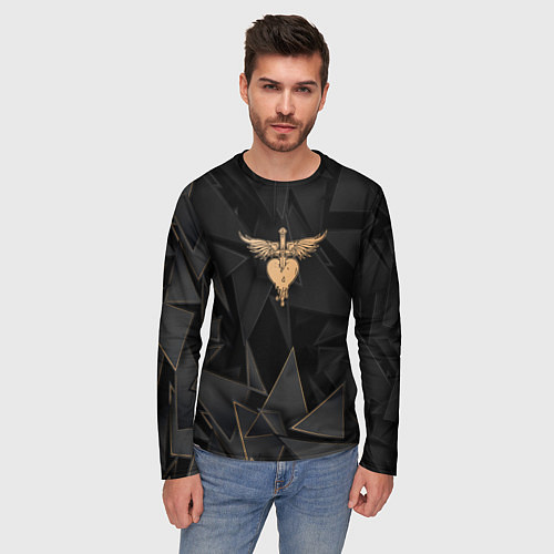 Мужской лонгслив Bon Jovi golden poly / 3D-принт – фото 3