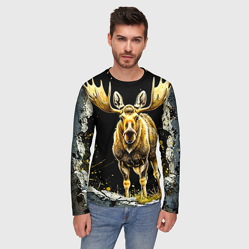 Мужской лонгслив Лось на черном / 3D-принт – фото 3