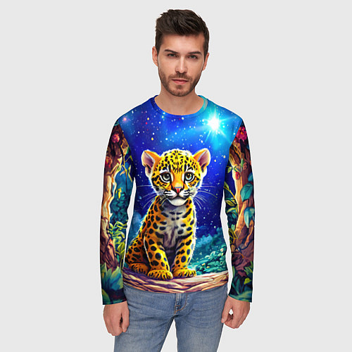 Мужской лонгслив Ягуар в звездную ночь / 3D-принт – фото 3