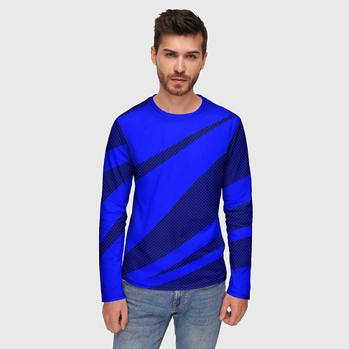 Мужской лонгслив Синий ультрамарин полосы абстракция / 3D-принт – фото 3