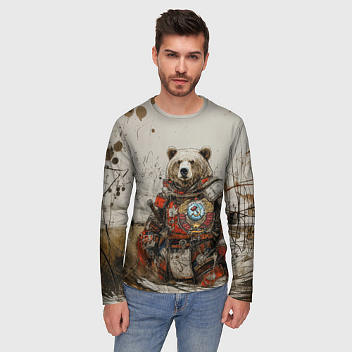Мужской лонгслив Русский медведь в поле / 3D-принт – фото 3