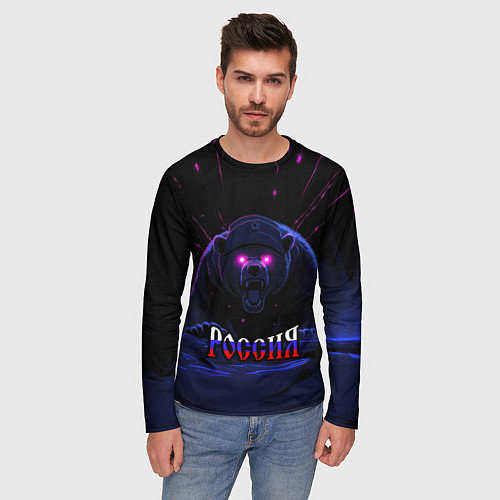 Мужской лонгслив Россия агрессивный медведь / 3D-принт – фото 3