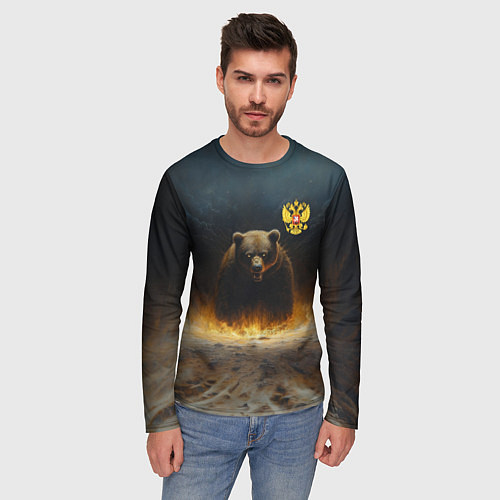 Мужской лонгслив Русский медведь в огненном поле / 3D-принт – фото 3