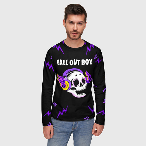 Мужской лонгслив Fall Out Boy неоновый череп / 3D-принт – фото 3