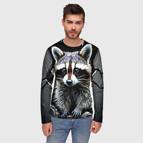 Мужской лонгслив Енот на черном / 3D-принт – фото 3