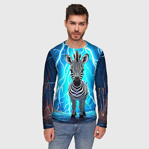 Мужской лонгслив Зебра и удар молнии / 3D-принт – фото 3