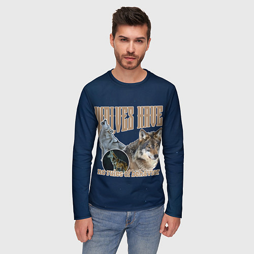 Мужской лонгслив Волки в ночи / 3D-принт – фото 3