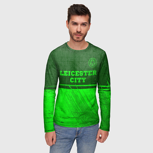 Мужской лонгслив Leicester City - green gradient посередине / 3D-принт – фото 3