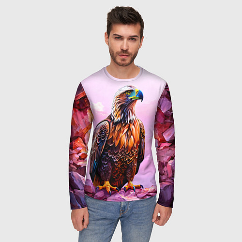 Мужской лонгслив Орел и розовый закат / 3D-принт – фото 3