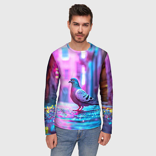 Мужской лонгслив Голубь в ярком городе / 3D-принт – фото 3