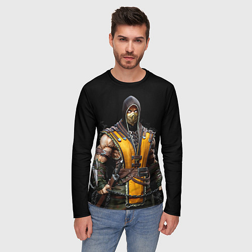 Мужской лонгслив Mortal kombat - Scorpion / 3D-принт – фото 3