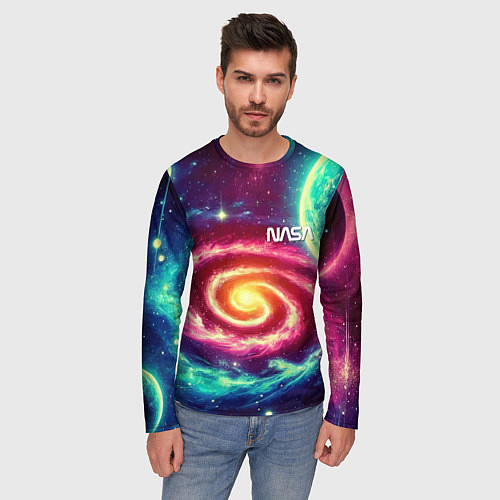 Мужской лонгслив Spiral galaxy - neon glow / 3D-принт – фото 3