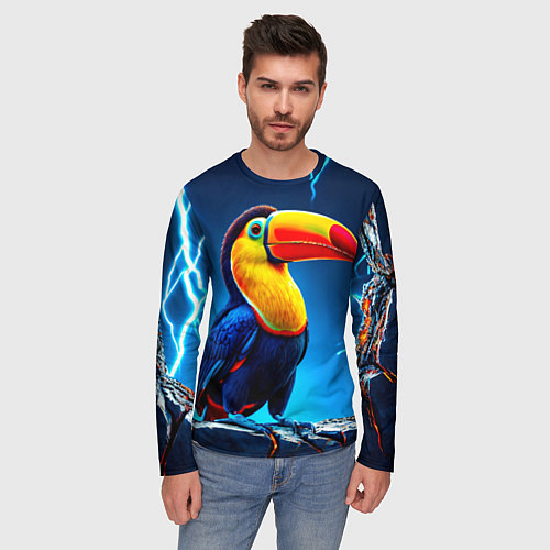 Мужской лонгслив Тукан и молния / 3D-принт – фото 3