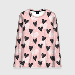 Лонгслив мужской Романтичный паттерн с сердечками на розовом фоне, цвет: 3D-принт