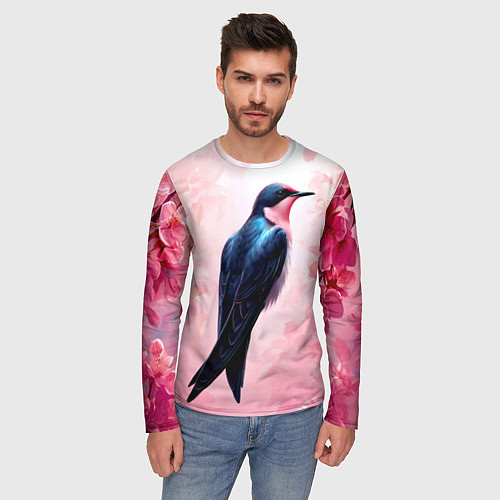 Мужской лонгслив Ласточка в розовом / 3D-принт – фото 3