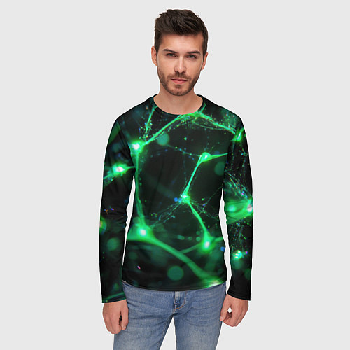 Мужской лонгслив Зеленый нейроны / 3D-принт – фото 3