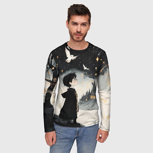 Мужской лонгслив Гарри Поттер и совы / 3D-принт – фото 3
