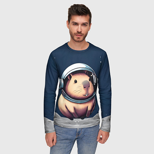 Мужской лонгслив Капибара космонавт в космосе / 3D-принт – фото 3