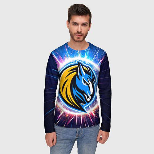 Мужской лонгслив Даллас Маверикс логотип в искрах / 3D-принт – фото 3