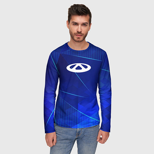 Мужской лонгслив Chery blue poly / 3D-принт – фото 3