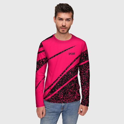 Мужской лонгслив Sport розовый с чёрным в крапинку / 3D-принт – фото 3