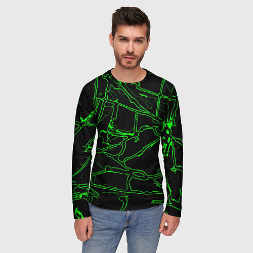 Мужской лонгслив Зелёная графическая абстракция / 3D-принт – фото 3