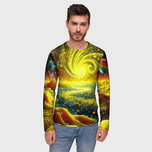 Мужской лонгслив Neon galaxy - ai art fantasy / 3D-принт – фото 3