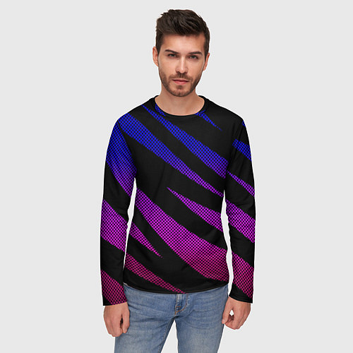 Мужской лонгслив Сине-розовый абстракция с полосами / 3D-принт – фото 3