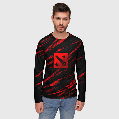 Мужской лонгслив Dota 2 - красные потертости / 3D-принт – фото 3