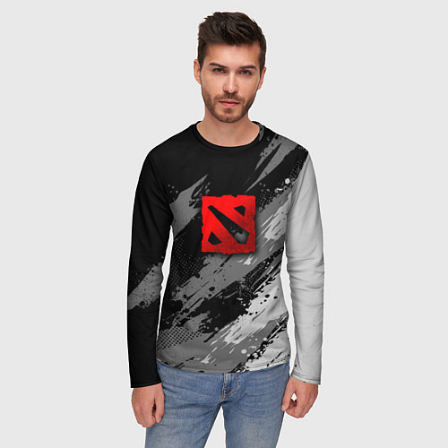 Мужской лонгслив Dota 2 - монохромный серый / 3D-принт – фото 3